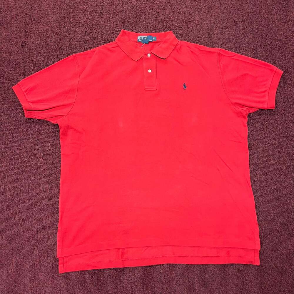 Vintage Polo Ralph Lauren Classic Fit Red Mesh Polo Shirt with Blue Pony Logo